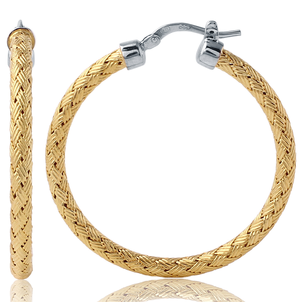 Charles Garnier 55mm Sterling Silver Milan Mesh Hoop Earrings With an 18k Yellow Gold Finish