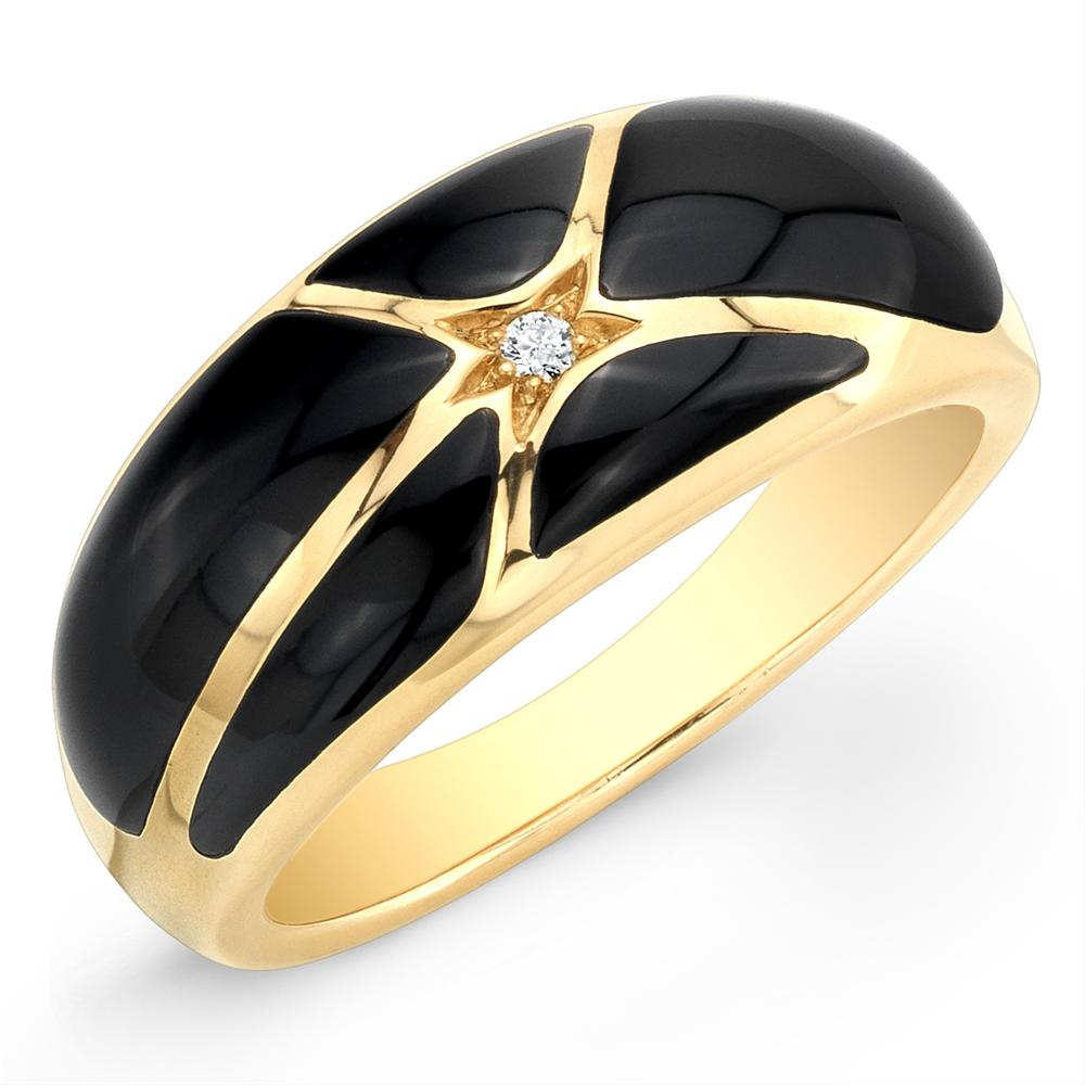 Kabana Onyx Inlay Diamond Yellow Gold Ring GRIF516OX