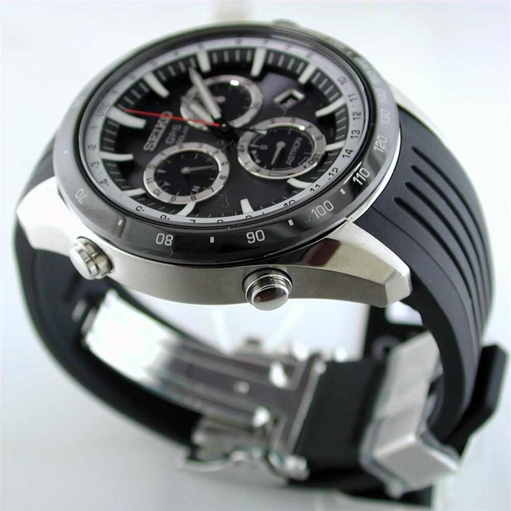 Seiko Astron Solar GPS Ceramic Black Stainless White 44.6mm Chronograph Watch SSE015