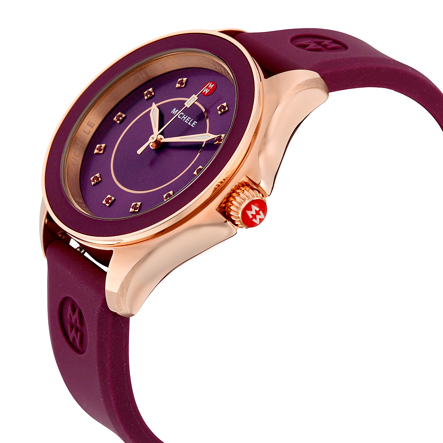 Michele Cape Topaz Rose Gold Tone Berry Sunray Dial Watch
