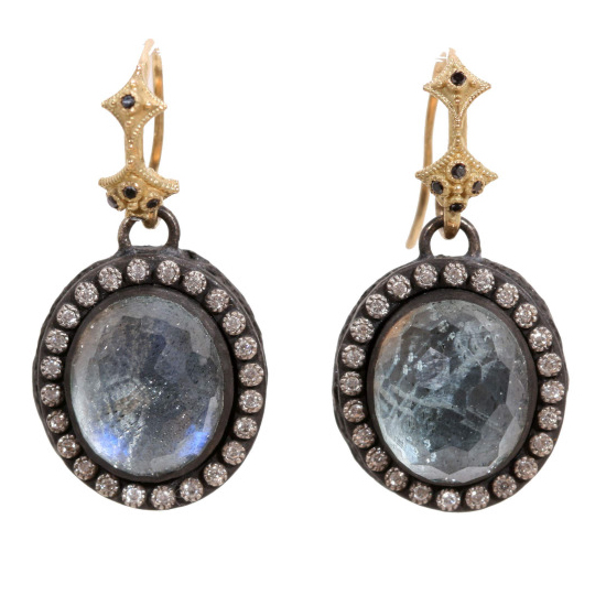 Armenta Oval Labradorite Diamond Dangle Earrings Oxidized Silver