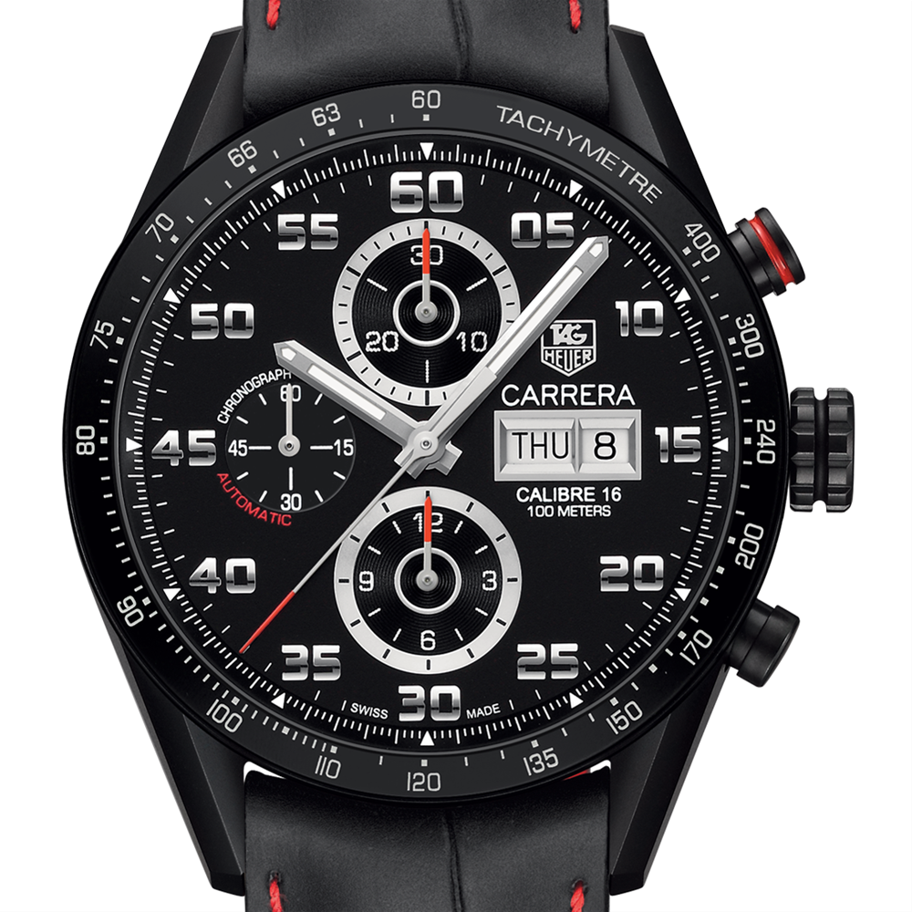 TAG Heuer CARRERA 100M Calibre 16 Day-Date Automatic Chronograph Black Titanium Watch 43MM CV2A81.FC6237