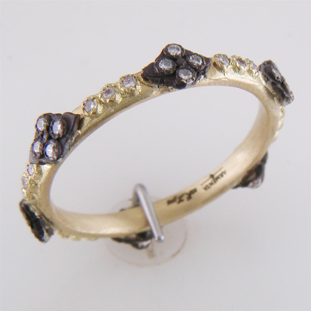 Armenta Crivelli Diamond Stackable Ring Band Yellow Gold & Blackened Silver