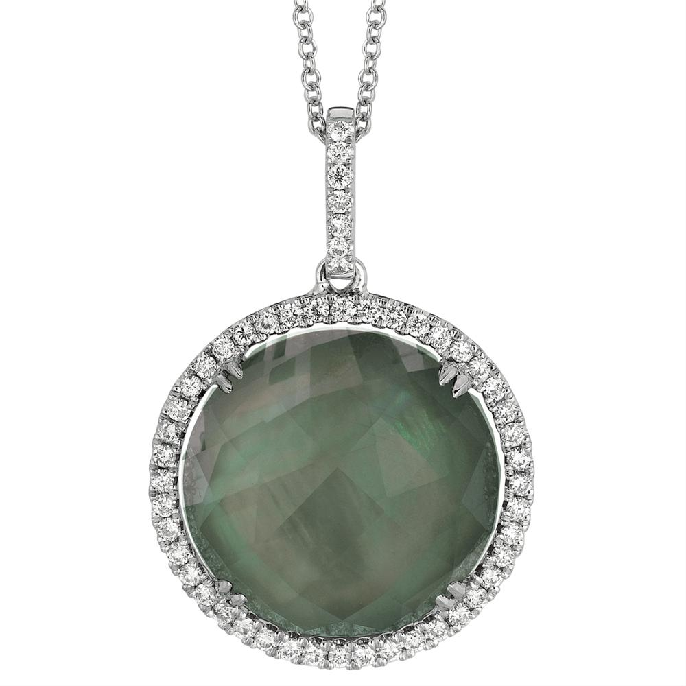 Doves "Black Orchid" Mother of Pearl Diamond Round Pendant Necklace