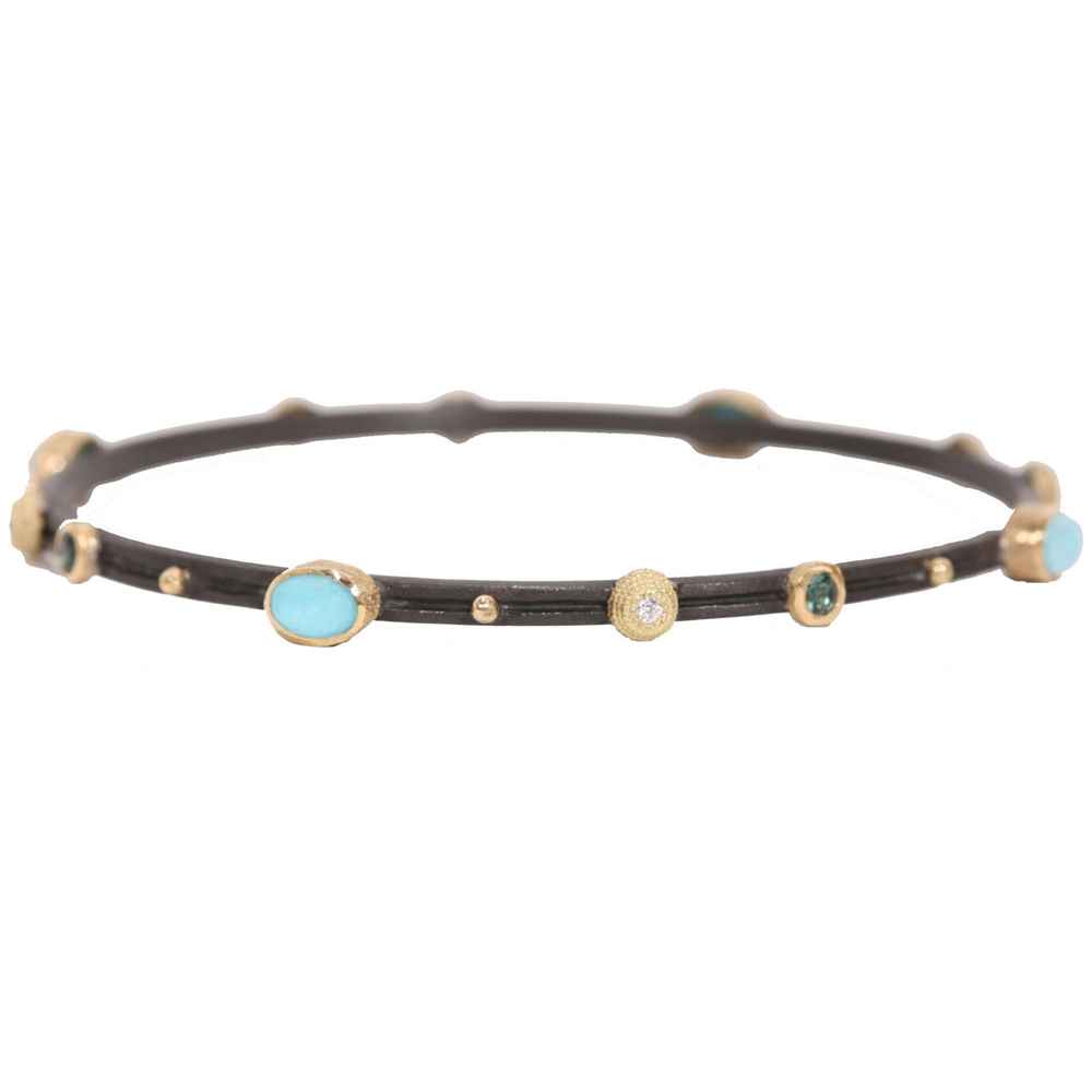 Armenta Midnight Turquoise Tourmaline Blackened Silver Bangle Bracelet