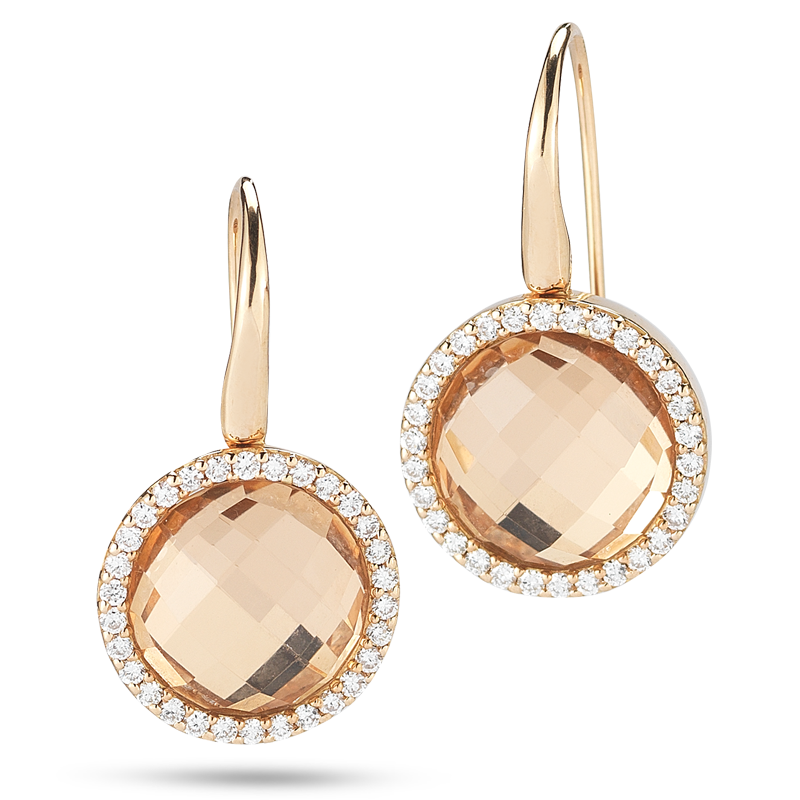 Roberto Coin Rose Gold Earrings with Diamonds and Pink Rock Crystal 473455AXERJX