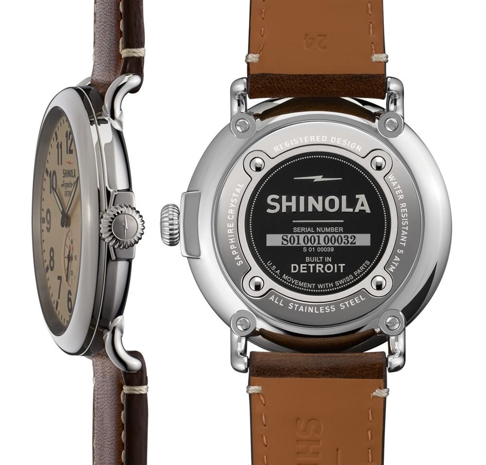Shinola Gents 47mm Runwell Cream Dial Brown Leather Watch 10000039