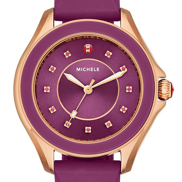 Michele Cape Topaz Rose Gold Tone Berry Sunray Dial Watch