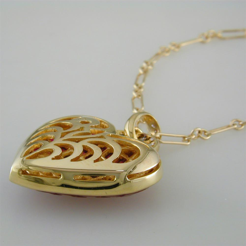 Vintage Estate Invisible Set Ruby Gold Heart Pendant Necklace