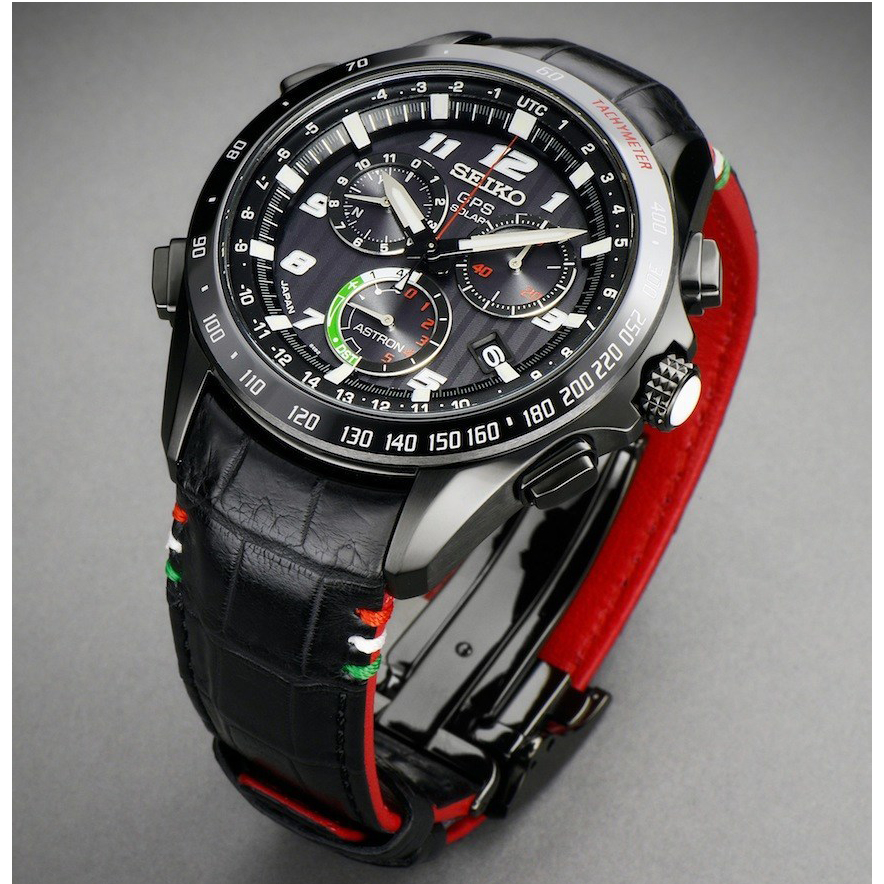 Seiko Astron Giugiaro Limited Edition 2015 GPS Solar Black Titanium Ceramic Tri-Color Watch 44.6mm SSE037
