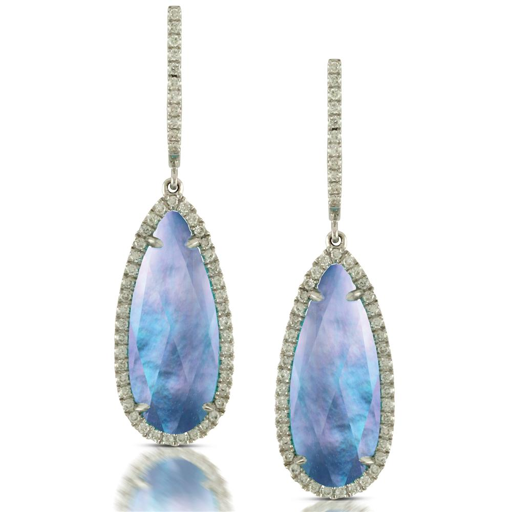 Doves "Ivory Sky" Teardrop Shaped Blue Lapis, Mother of Pearl, Topaz, & Diamond Earrings by Doron Paloma