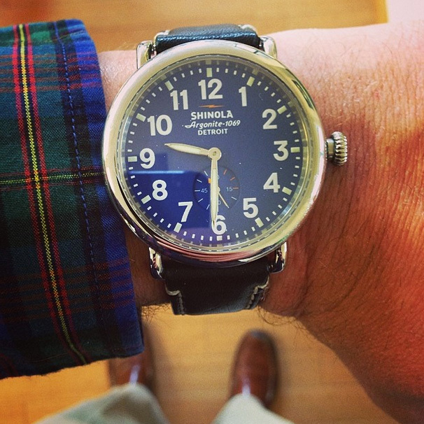 Shinola Runwell Blue Dial Black Leather Strap 41mm Watch S0110000027
