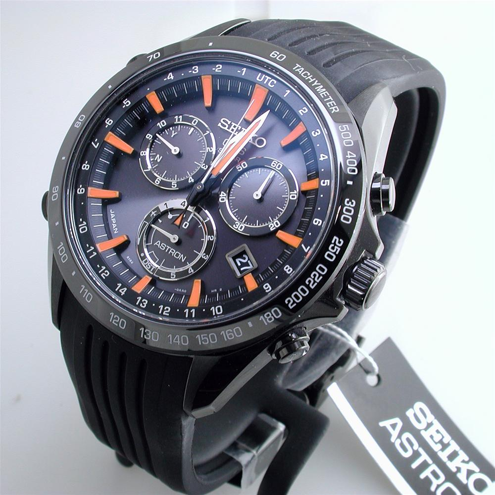 Seiko Astron Solar GPS Ceramic Black Stainless Orange 44.6mm Watch SSE017