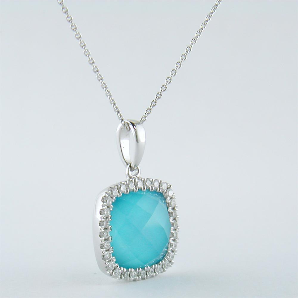 Doves "St. Barth's Blue" Turquoise & Diamond Cushion White Gold Pendant Necklace