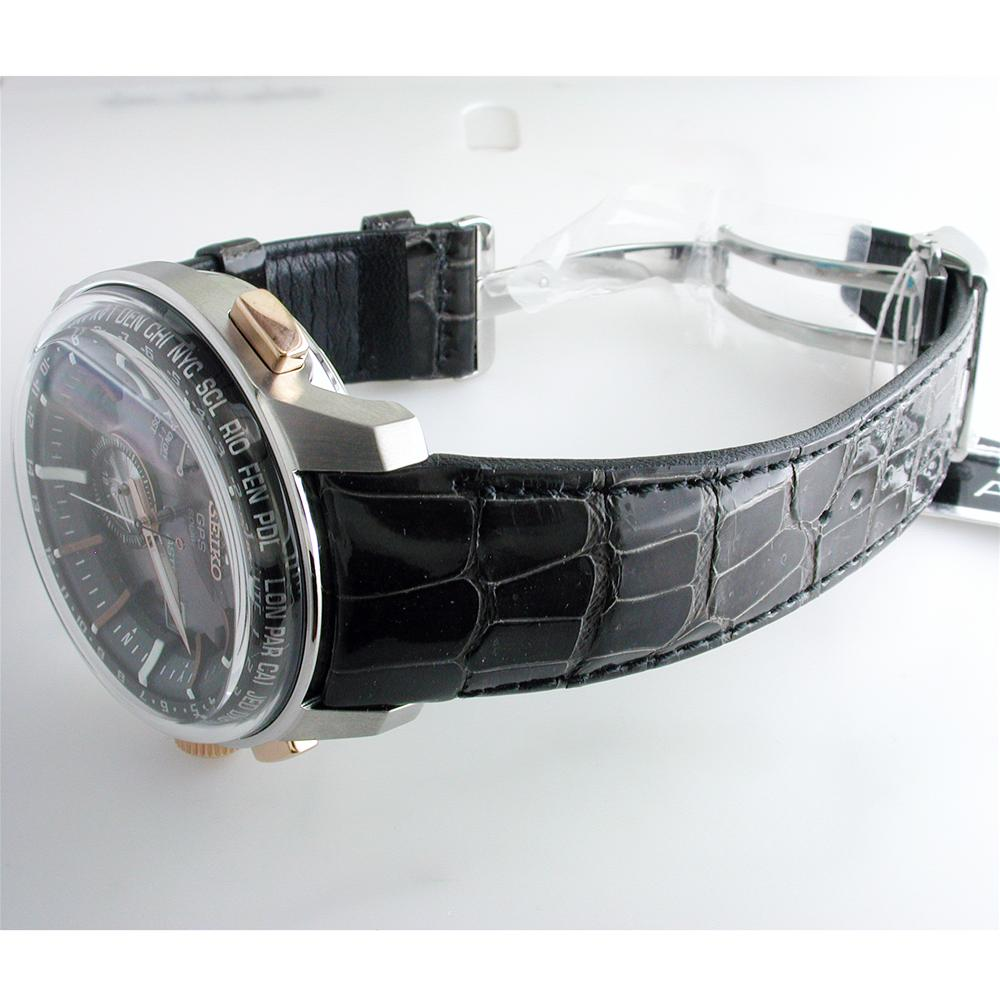 Pre-owned Seiko Astron Solar GPS Steel & Rose Gold 48mm Watch, Crocodile Strap SAS038