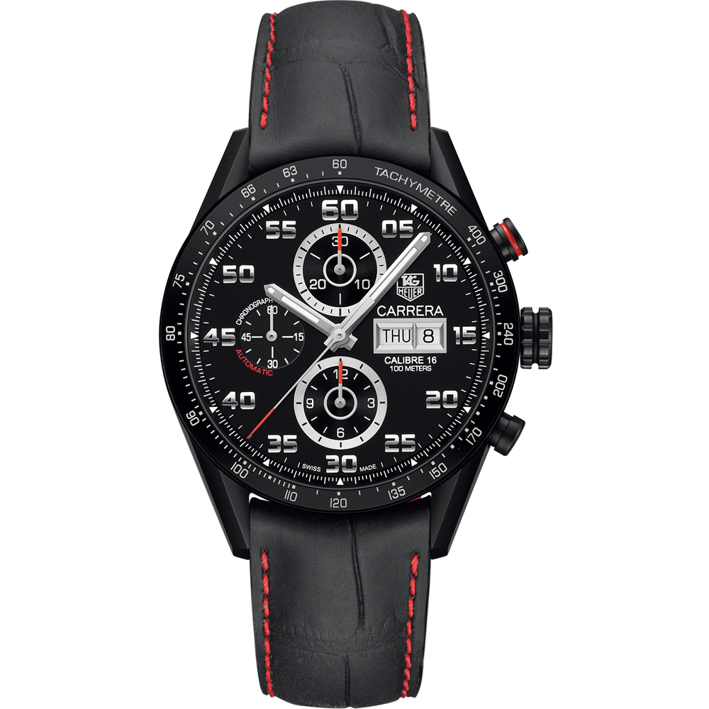 TAG Heuer CARRERA 100M Calibre 16 Day-Date Automatic Chronograph Black Titanium Watch 43MM CV2A81.FC6237