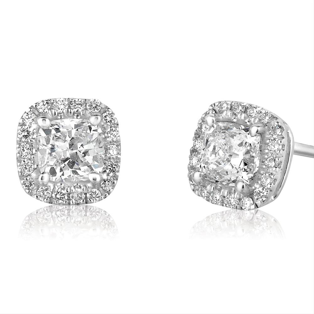 Forevermark Ideal Cut Cushion Shape "Center of my Universe" Diamond Halo Stud Earrings 1.24 Carats t.w.