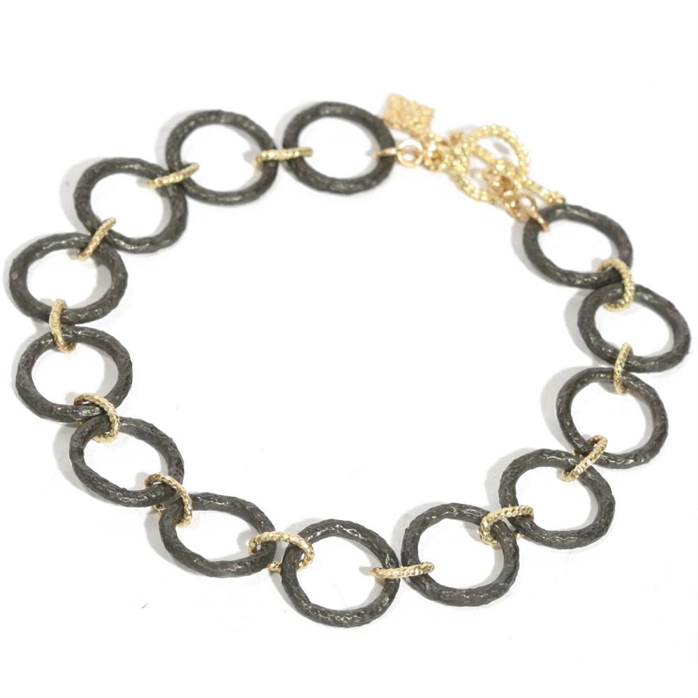 Armenta Midnight Silver Circle Link & Oval Yellow Gold Toggle Bracelet 04281