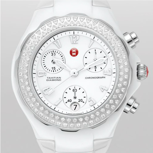 Michele Tahitian White Ceramic Diamond Watch