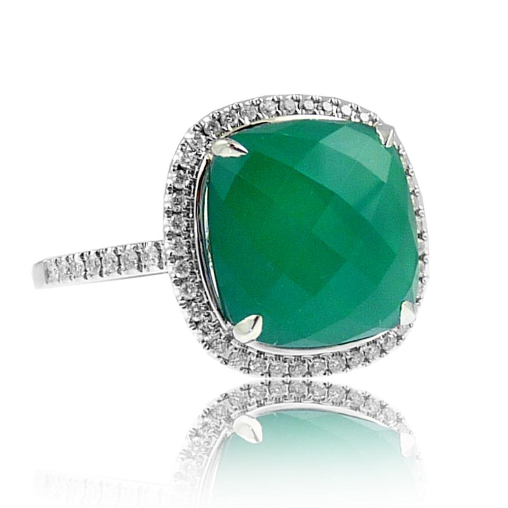 Doves "Emerald Dreams" Green Chalcedony & Diamond White Gold Ring