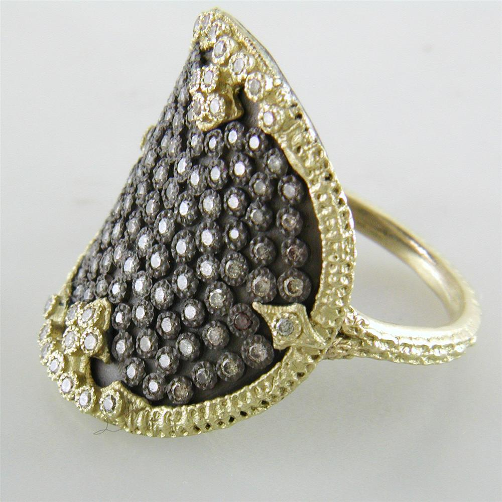 Armenta Ombre Shield Ring Champagne Diamonds in Oxidized Silver & 18K Yellow Gold