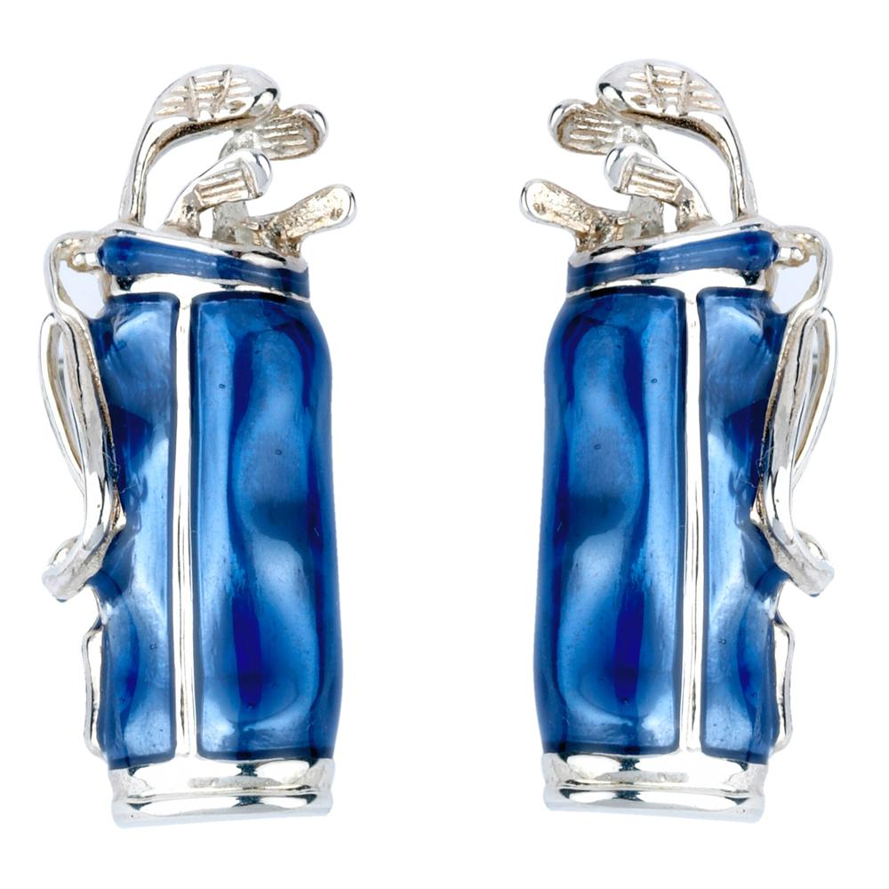 Deakin & Francis Blue Enamel Golf Club Bag Silver Cufflinks