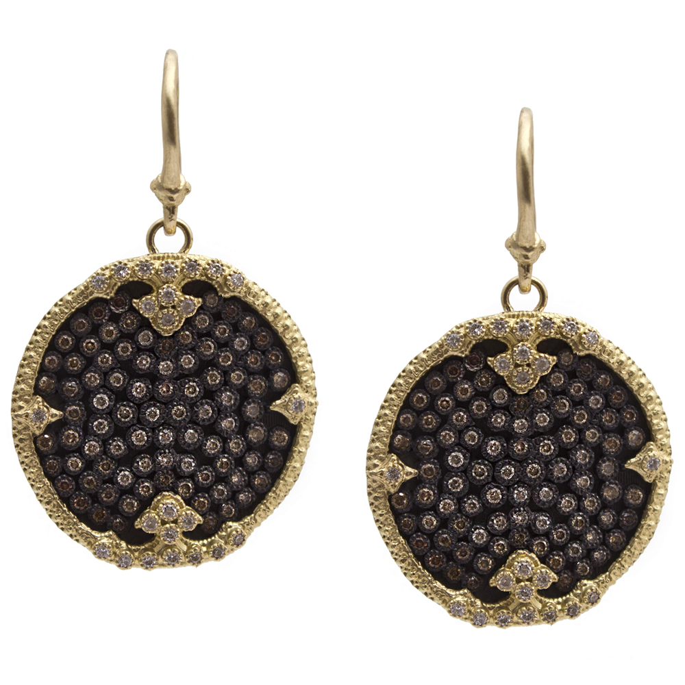 Armenta Ombre Disc Earrings with Pav Set Champagne Diamonds in Sterling Silver & 18K Yellow Gold