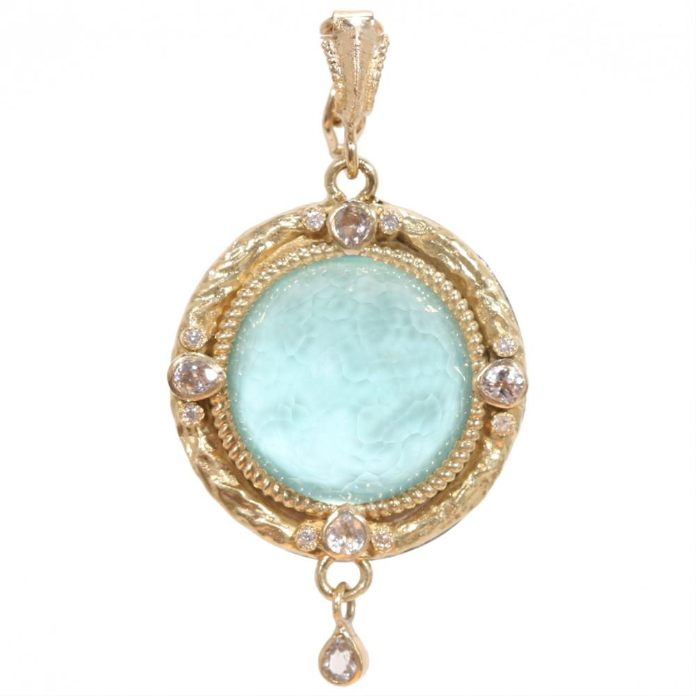 Armenta Old World Round Turquoise, Quartz, & Diamond Yellow Gold Medallion Pendant Enhancer