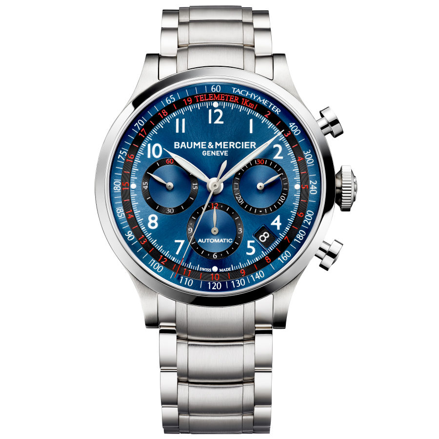 Baume & Mercier Capeland Automatic Chronograph Blue Steel Bracelet 44mm Watch 10066