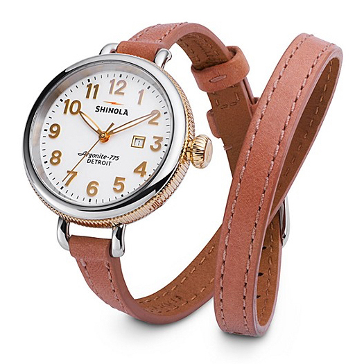 Shinola Birdy 34mm Double Wrap Brown Leather White Dial Watch S0110000267