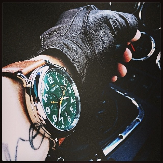 Shinola Runwell Chronograph Green Dial Brown Leather 47mm Men's Watch S0110000050