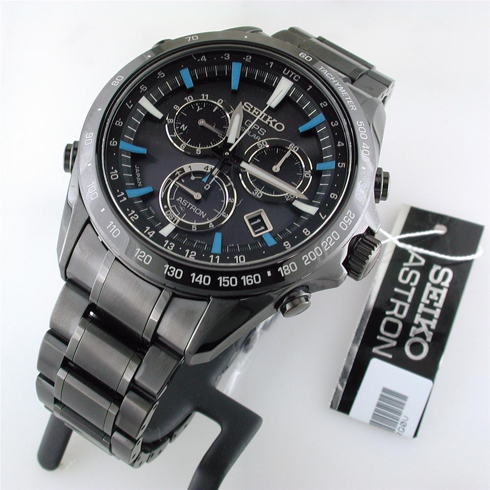 Seiko Astron Solar GPS Ceramic Black Stainless Blue 44.6mm Watch SSE013