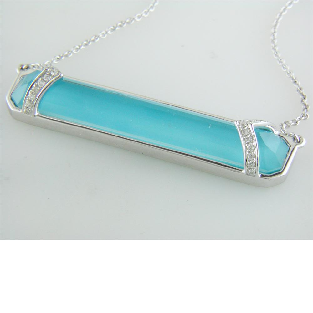 Doves "St. Barth's Blue" Horizontal Turquoise & White Topaz Pendant Necklace with Diamonds