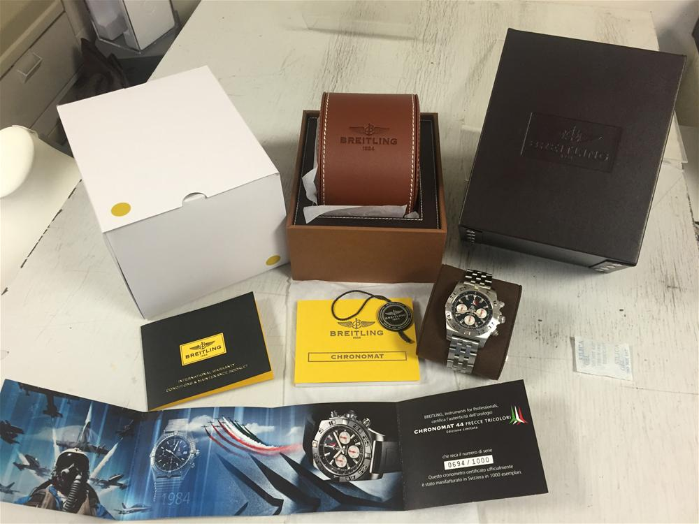 Certified Pre-owned Breitling Chronomat 44mm Frecce Tricolori Watch AB01104D Limited Black Steel