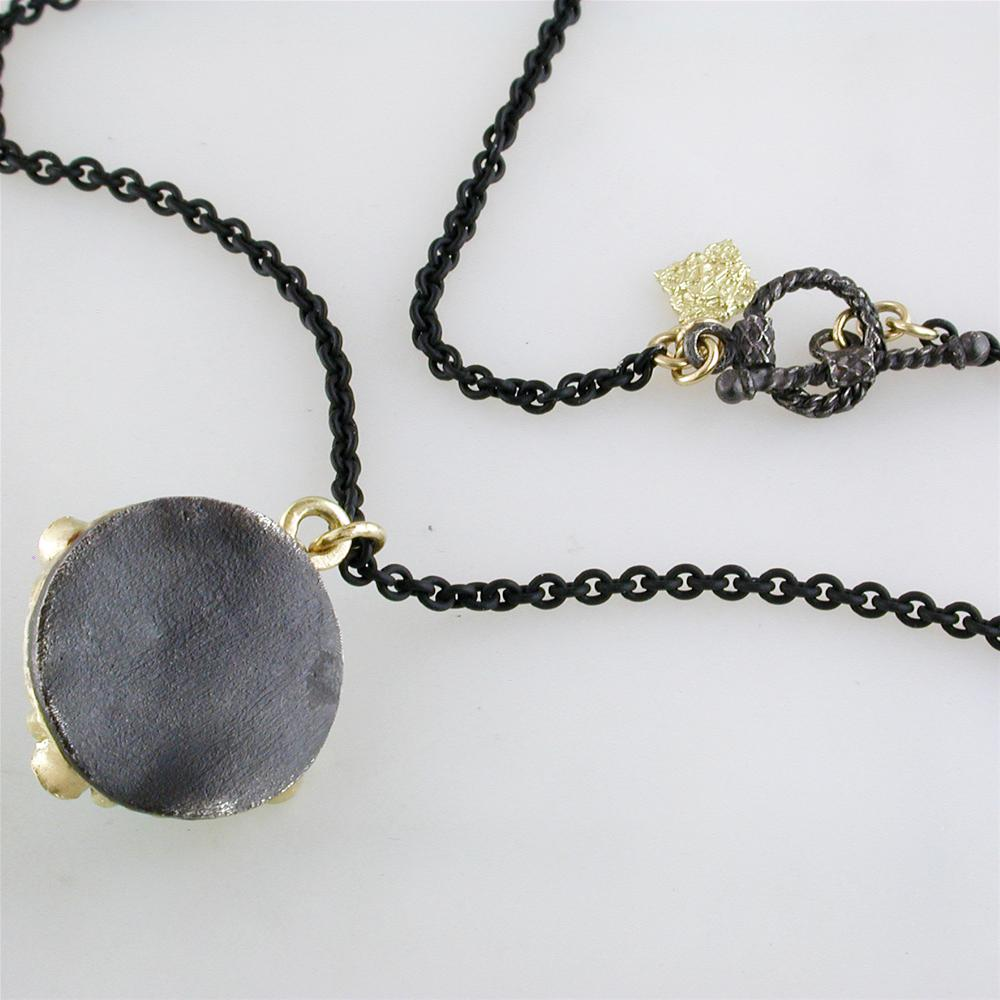 Armenta Round Enhancer with Green Turquoise & Quartz Doublet Oxidized Silver & Yellow Gold Necklace