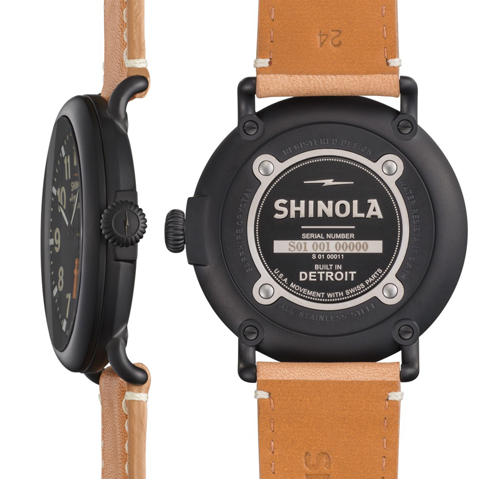Shinola 47mm Runwell Black Dial Tan Leather Watch 10000011
