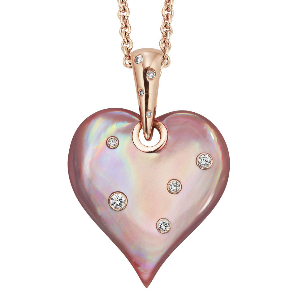 Kabana Pink Mother of Pearl Inlay Rose Gold Heart Pendant Necklace npcf594mp