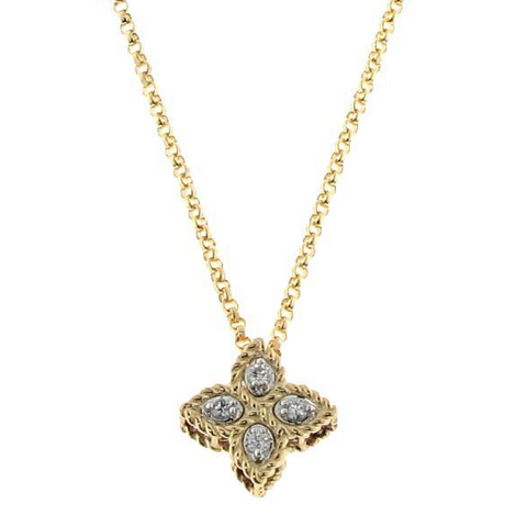 Roberto Coin Princess Flower Diamond Pendant Small 18K Yellow Gold