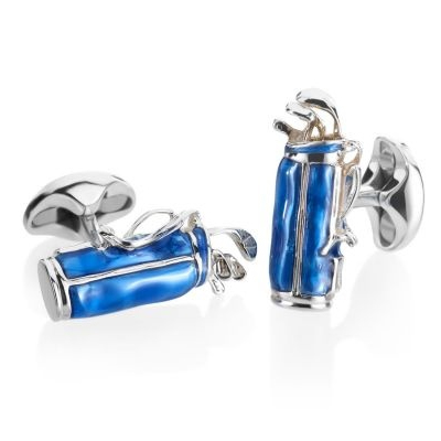 Deakin & Francis Blue Enamel Golf Club Bag Silver Cufflinks