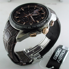 Seiko Astron GPS Solar 8 series Titanium & Ceramic Bezel Watch Black Dial Rose Gold 44.6mm SSE025