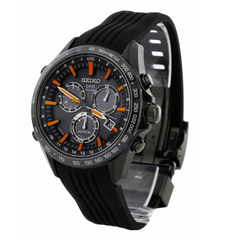 Seiko Astron Solar GPS Ceramic Black Stainless Orange 44.6mm Watch SSE017