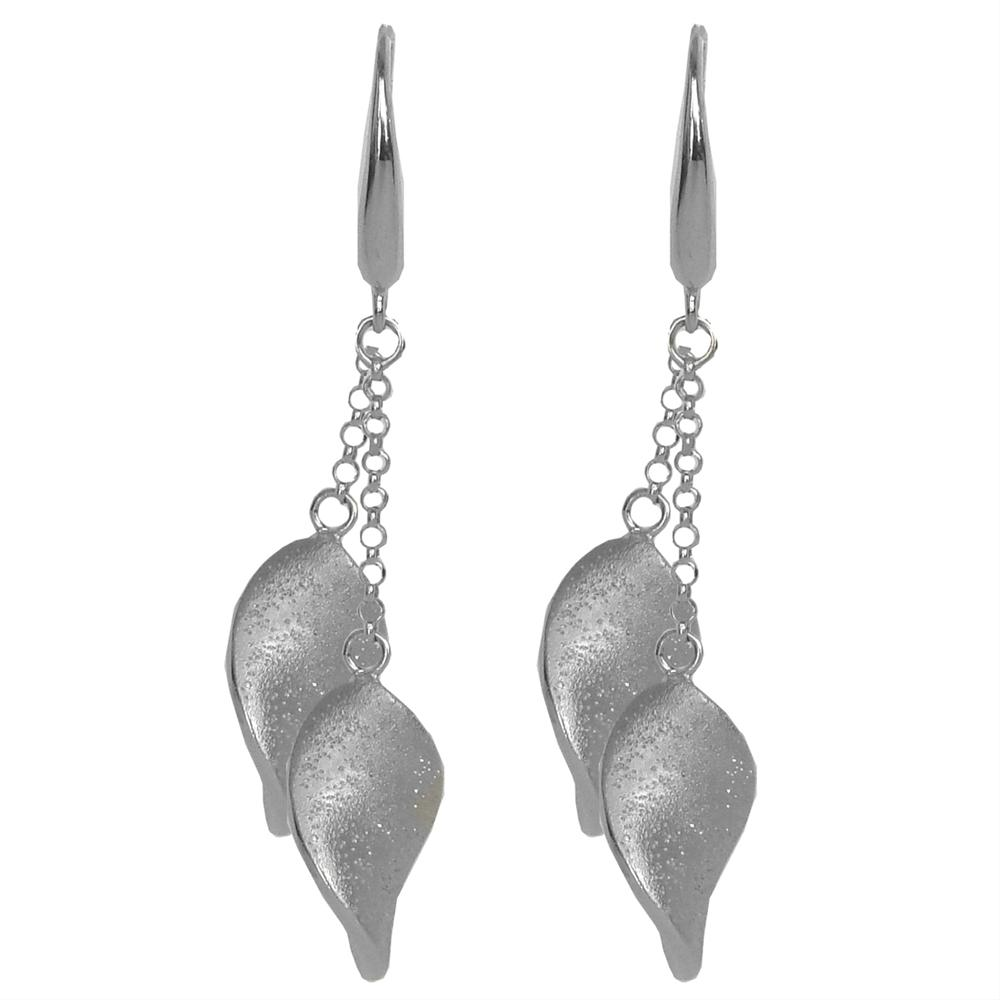 Charles Garnier Double Leaf Silver Earrings Rhodium Finish CXE1843W