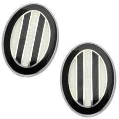 Deakin & Francis Oval Black & White Pinstripe Enamel Silver Cufflinks