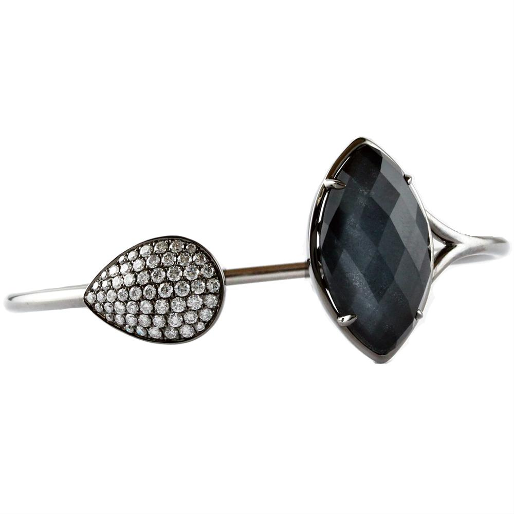 Doves "Haute Hematite" Diamond Pear Marquise Cuff Bracelet 18K Black