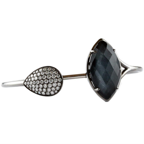 Doves "Haute Hematite" Diamond Pear Marquise Cuff Bracelet 18K Black