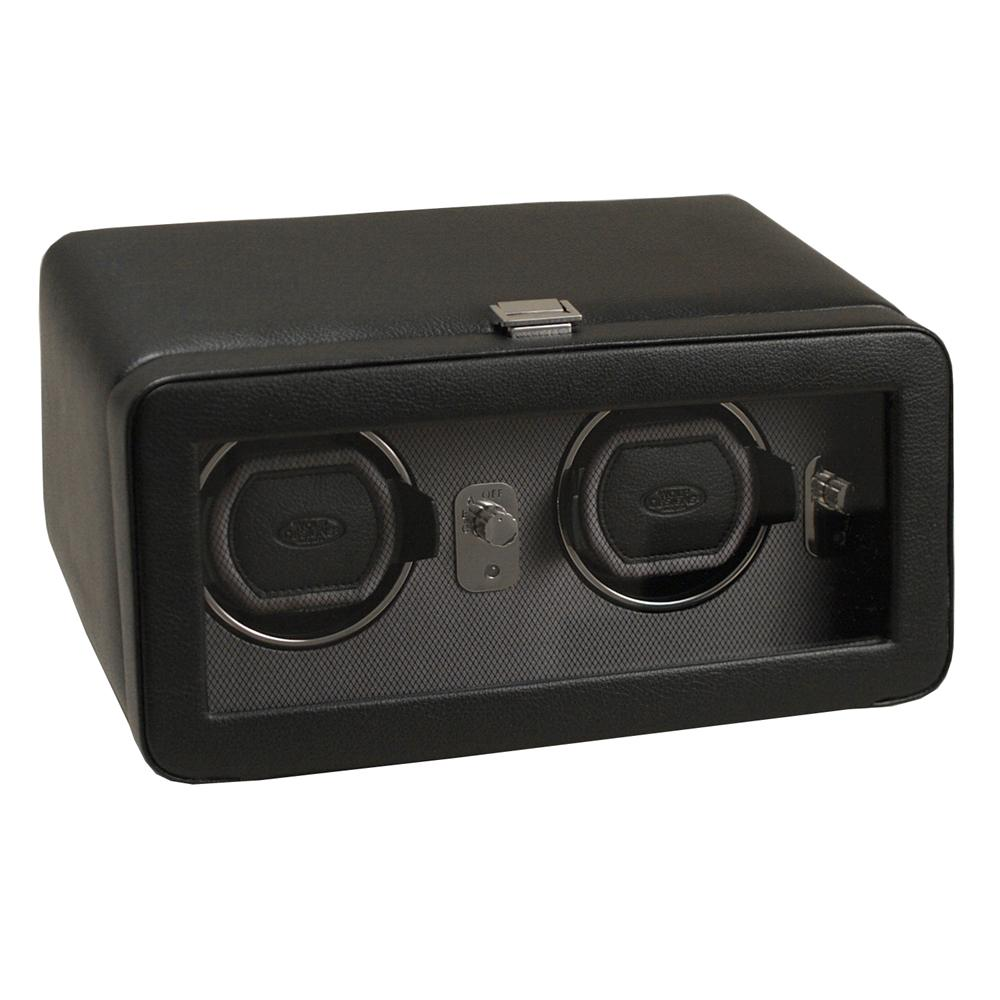 Wolf Designs Windsor Double Module 2.5 Black Leather Watch Winder with cover