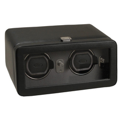 Wolf Designs Windsor Double Module 2.5 Black Leather Watch Winder with cover