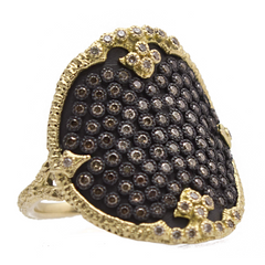 Armenta Ombre Shield Ring Champagne Diamonds in Oxidized Silver & 18K Yellow Gold