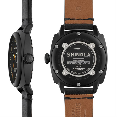 Shinola Brakeman 40mm Black PVD Gunmetal Leather Strap Watch S0110000154
