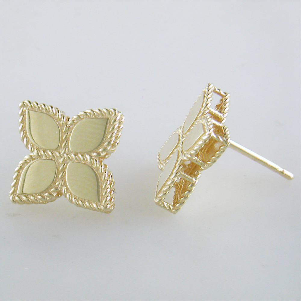 Roberto Coin Princess Flower Plain Medium Stud Earrings 18K Yellow Gold